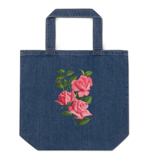Jeans Tote Bag with Rose Pattern