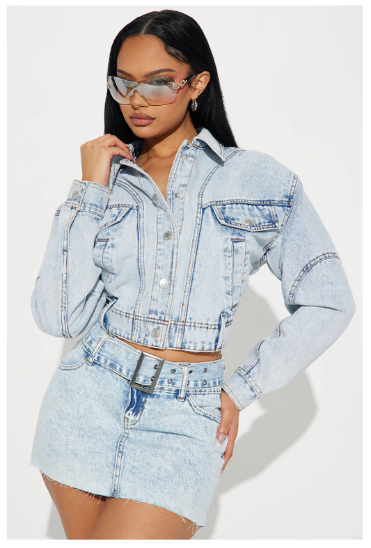 Maxed Out Moto Denim Bomber Jacket - Light Wash